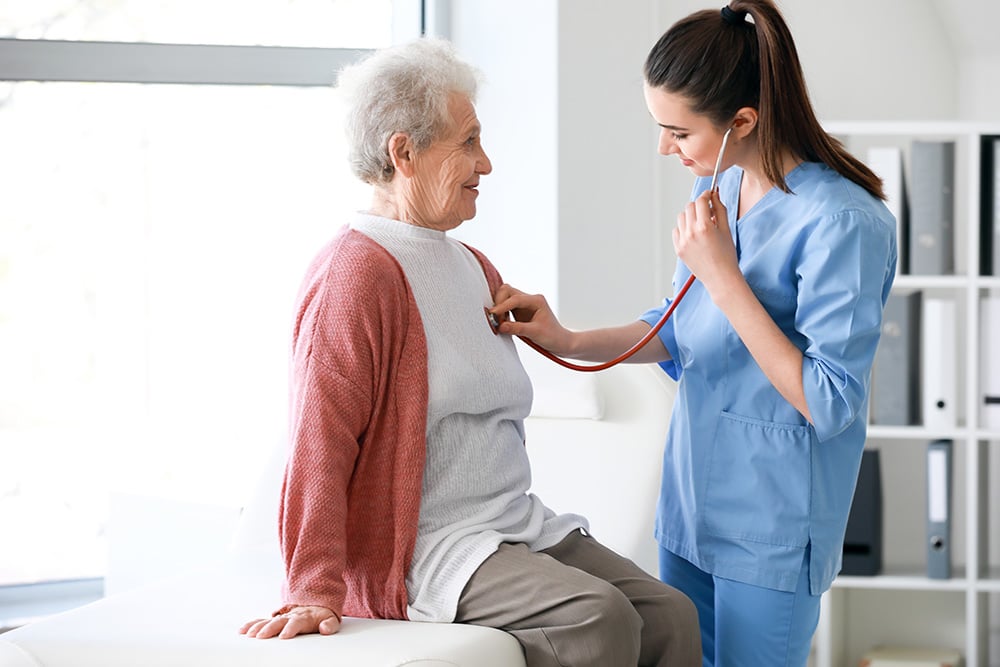 Elderly patient being examined by an american care healthcare professional.